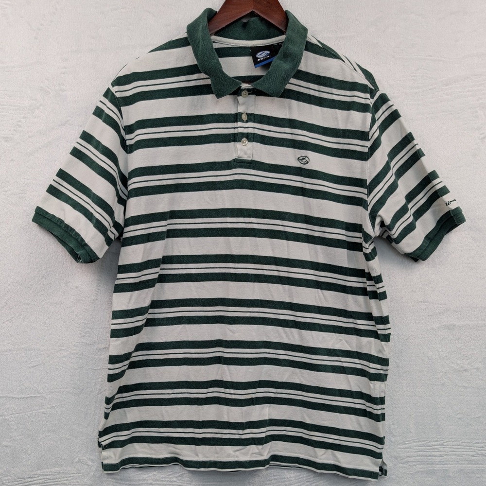 VTG Kirra Polo Shirt Men's XL Green White Striped Skater Surf Preppy Cotton Y2K